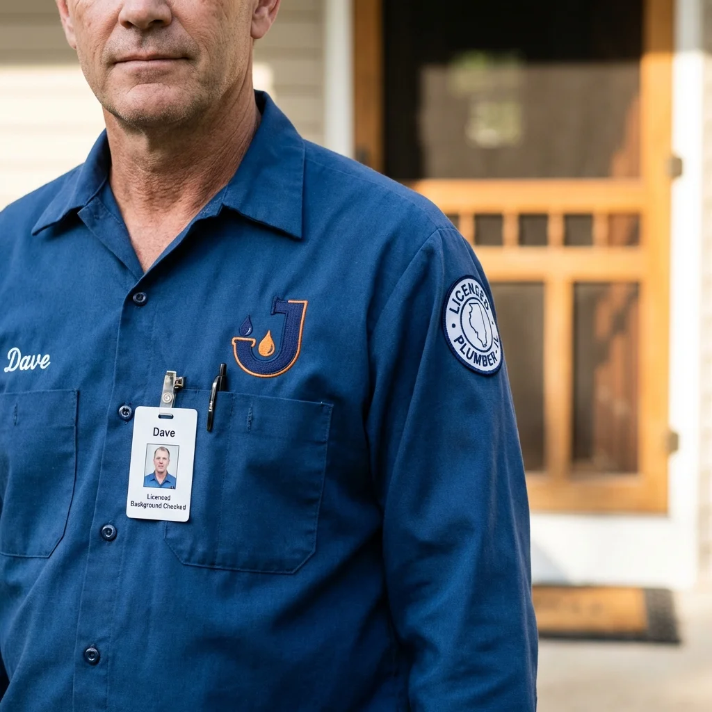 Licensed plumber showing ID badge in New Milford, NJ