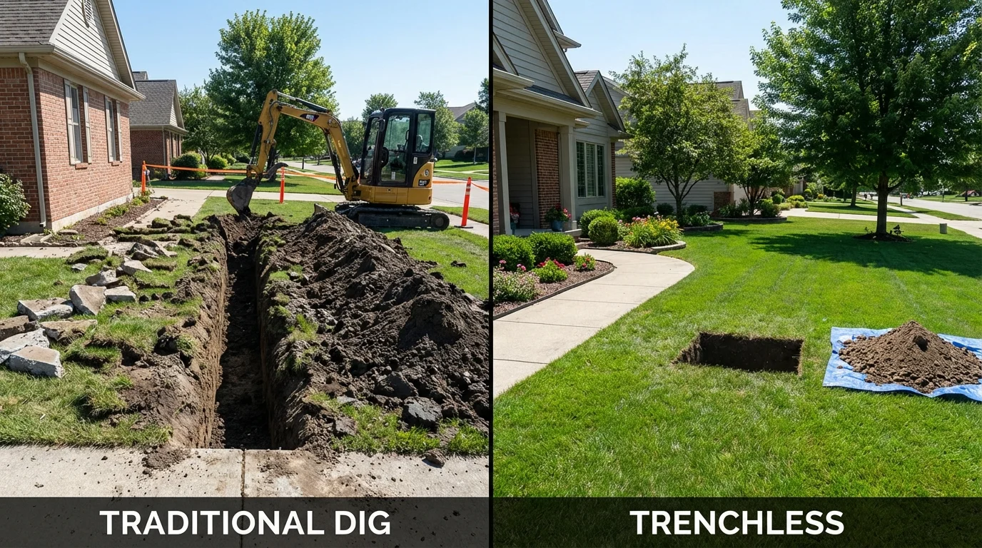 Trenchless sewer repair with minimal yard damage versus traditional excavation in New Milford, NJ